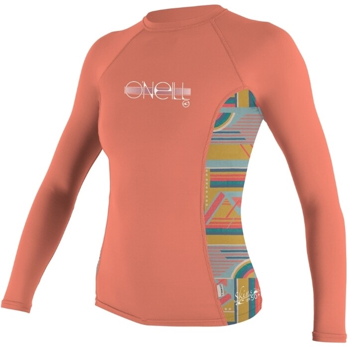 2024 O'Neill Girls Premium Skins Long Sleeve Rash Vest 4176 - Burnt / Artageo