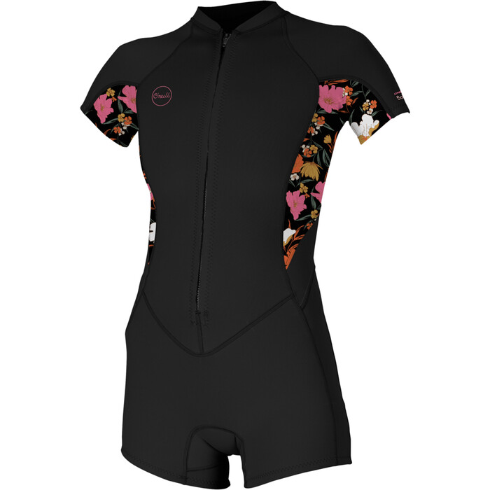 2024 O'Neill Mujer Bahia 2/1mm Front Zip Manga Corta Traje De Primavera Neopreno 5293 - Black / Bluemchen / Black