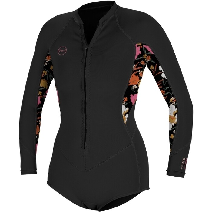 2024 O'Neill Womens Bahia 2/1mm Long Sleeve Front Zip Shorty Wetsuit 5363 - Black / BlueMchen