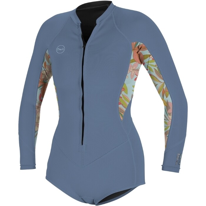 2024 O'Neill Womens Bahia 2/1mm Long Sleeve Front Zip Shorty Wetsuit 5363 - Infinity / Dahlia