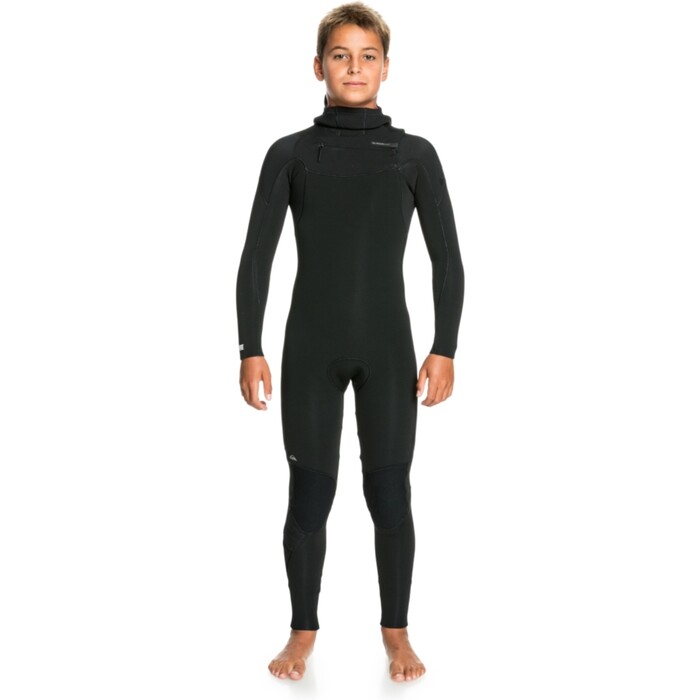 2024 Quiksilver Junior Everyday Sessions 4/3mm Chest Zip Con Capucha Neopreno EQBW203007 - Black