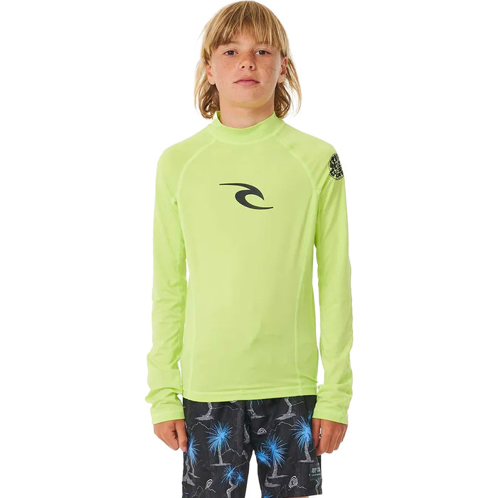 2024 Rip Curl Boys Brand Wave UPF Long Sleeve Rash Vest 122BRV - Lime