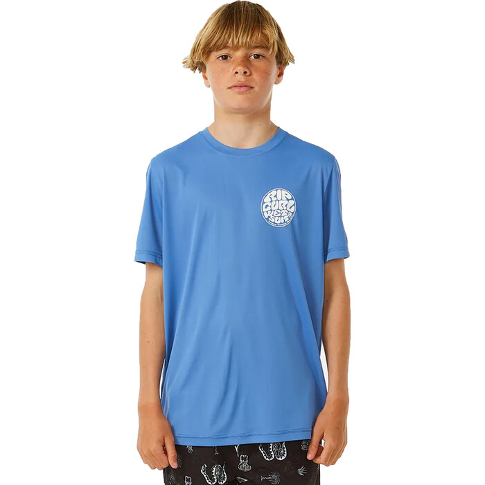 2024 Rip Curl Boys Icons Surflite UPF Short Sleeve Rash Vest 12ABRV - Blue Yonder