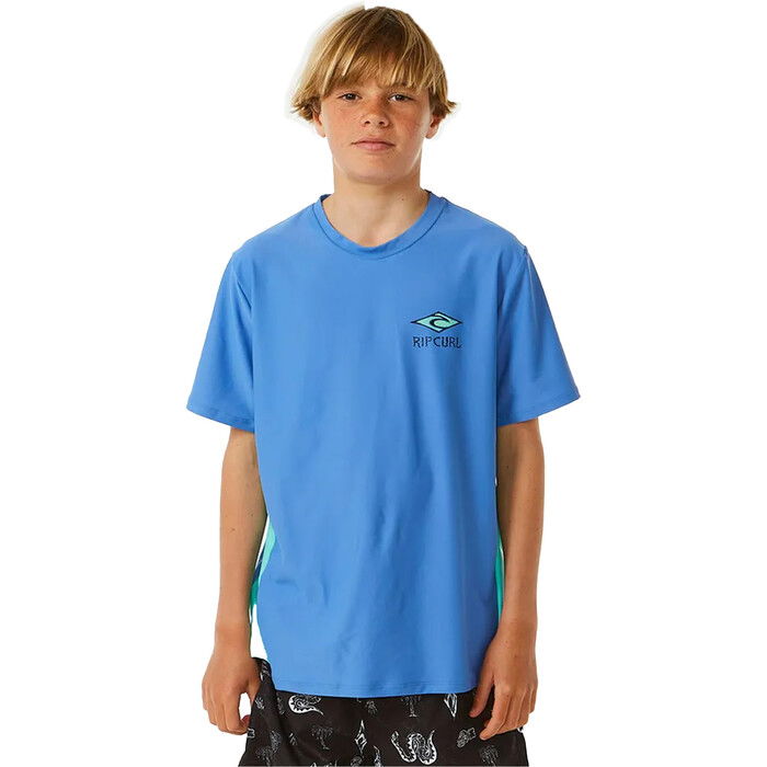 2024 Rip Curl Boys Lost Islands Logo UPF Short Sleeve Rash Vest 12DBRV - Blue Yonder