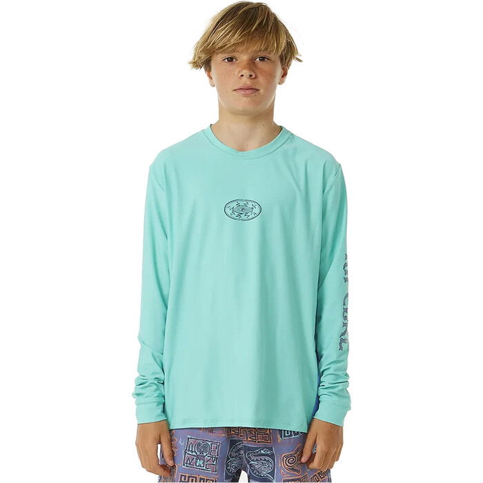 2024 Rip Curl Boys Lost Islands UPF Long Sleeve Rash Vest 12CBRV - Aqua