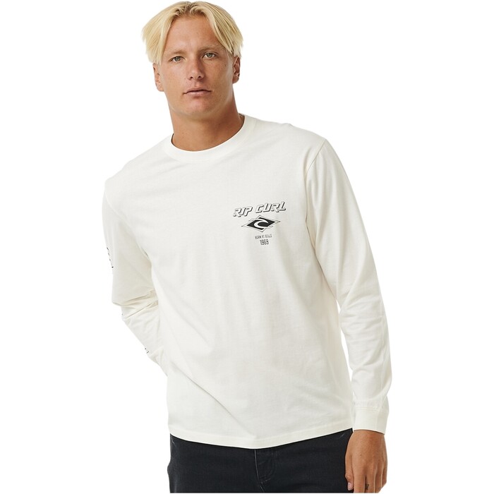 2024 Rip Curl Fade Out Icon Long Sleeve Tee 0BQMTE - Bone