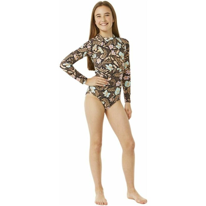 2024 Rip Curl Girl Tropics Manga Larga UV Surfsuit 12KGRV - Washed Black