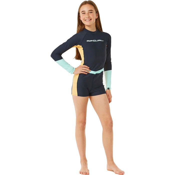 2024 Rip Curl Girls Block Party Boyleg UV Surfsuit 12PGRV - Navy