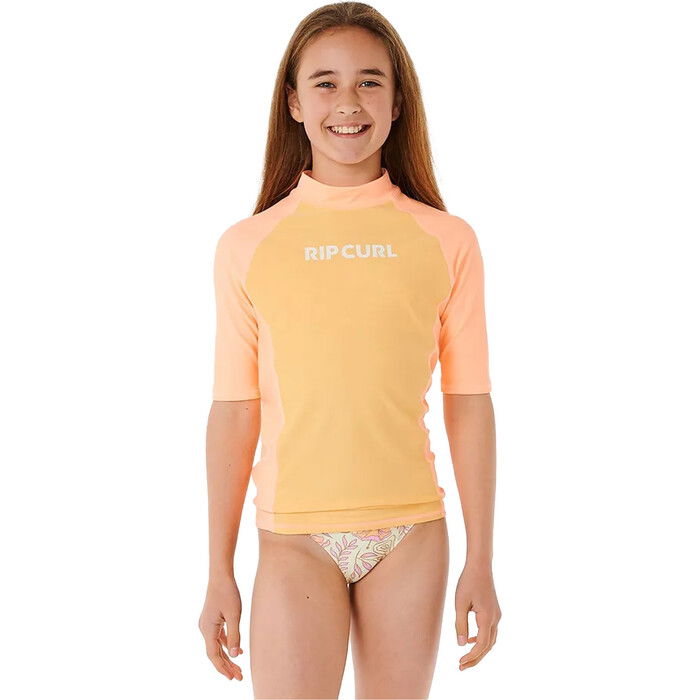 2024 Rip Curl Girls Classic Surf Short Sleeve Rash Vest 129GRV - Orange