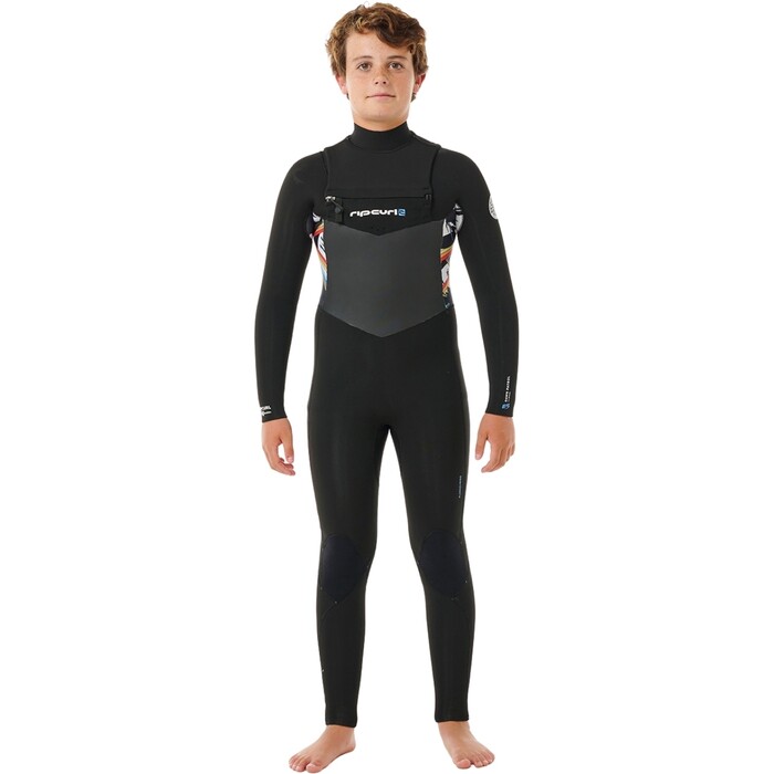 2024 Rip Curl Junior Dawn Patrol 4/3mm Chest Zip Neopreno 13ZBFS - Black / Multi