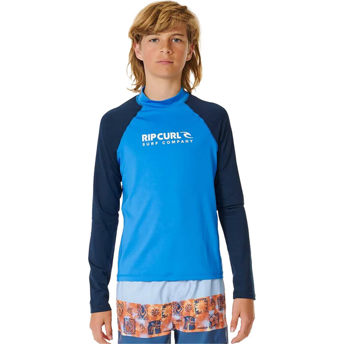 2024 Rip Curl Junior Shock UPF Long Sleeve Rash Vest 123BRV - Blue Gum