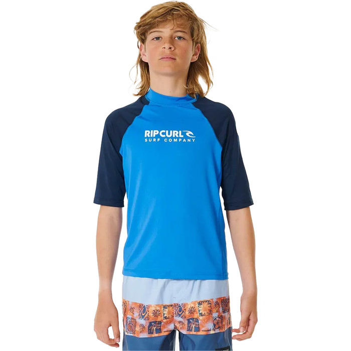 2024 Rip Curl Junior Shock UPF Chaleco De Lycra De Manga Corta Para Nio 124BRV - Blue Gum