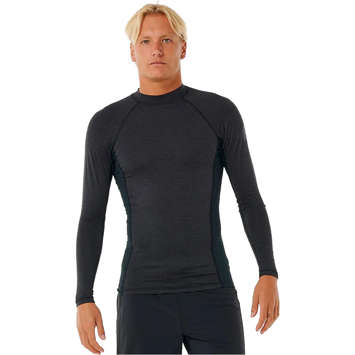 2024 Rip Curl Hombres Dawn Patrol Performance UPF Chaleco De Lycra De Manga Larga 14AMRV - Black Marled