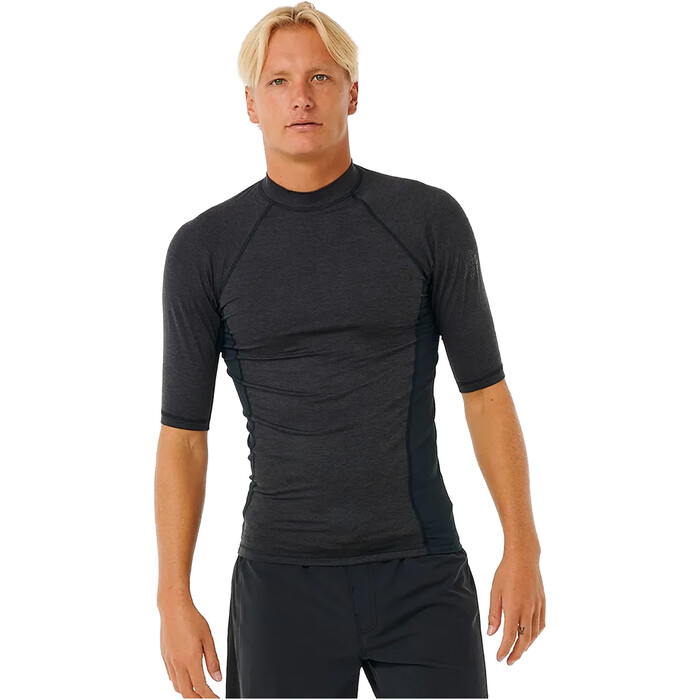 2024 Rip Curl Hombres Dawn Patrol Performance UPF Chaleco De Lycra De Manga Corta 14BMRV - Black Marled