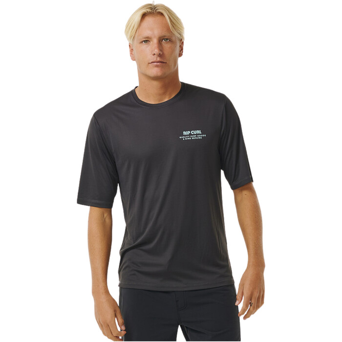 2024 Rip Curl Hombres Ding Repairs Surflite UPF Rash Tee 14WMRV - Washed Black