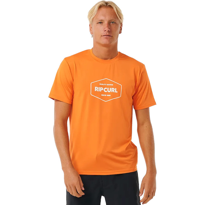 2024 Rip Curl Hombres Grapadora UPF Chaleco De Lycra De Manga Corta 14UMRV - Mandarin Red