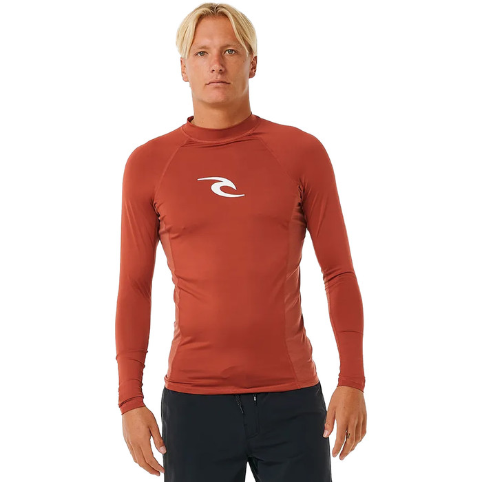 2024 Rip Curl Mens Waves UPF Performance Long Sleeve Rash Vest 141MRV - Red