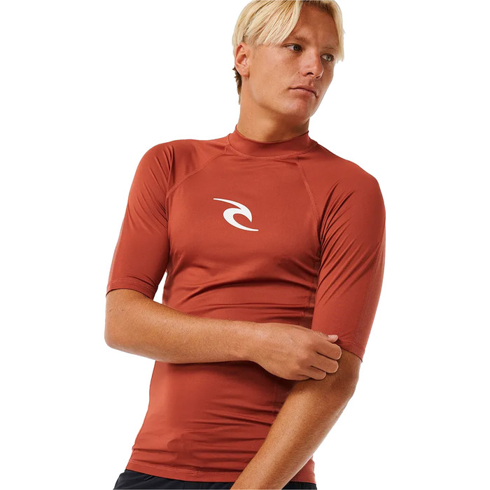 2024 Rip Curl Hombres Waves UPF Performance Chaleco De Lycra De Manga Corta 142MRV - Red