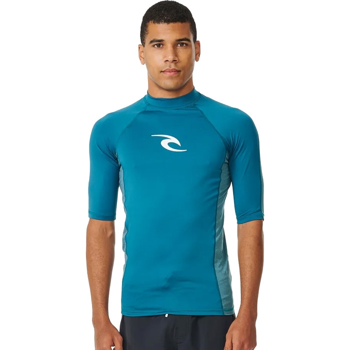 2024 Rip Curl Hombres Waves UPF Performance Chaleco De Lycra De Manga Corta 142MRV - Deep Ocean