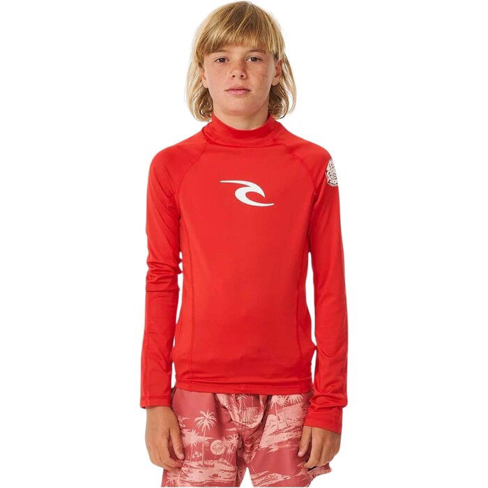 2024 Rip Curl Infantes Brand Wave UPF Chaleco De Lycra De Manga Larga TNRTRV - Red