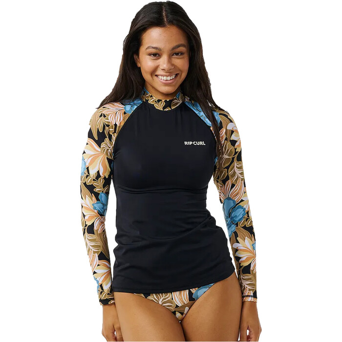 2024 Rip Curl Mujer Follow The Sun UPF 50 Chaleco De Licra De Manga Larga 16AWRV - Black