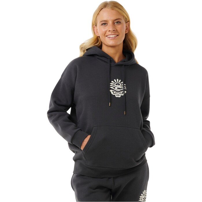 2024 Rip Curl Mujer Sudadera Con Capucha Icons Of Surf Heritage 06NWFL - Washed Black