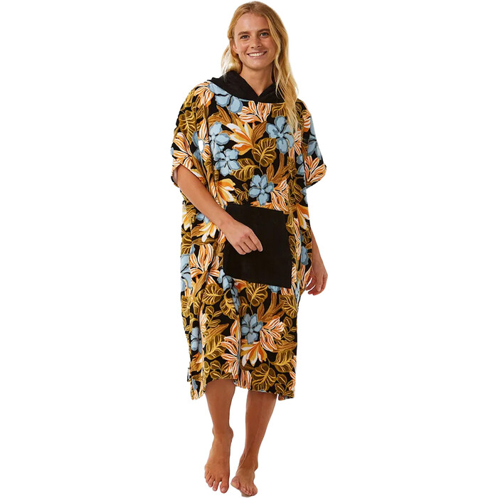 2024 Rip Curl Mujer Toalla Con Capucha Mixta Cambiador Robe / Poncho 00VWTO - Black / Orange