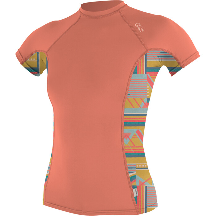 2024 O'Neill Womens Side Print Short Sleeve Rash Guard 5405S - Burnt Coral / Arta Geo