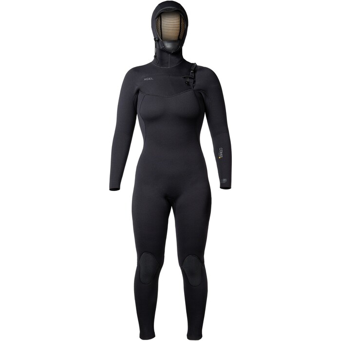 2024 Xcel Mujer Comp+ 5/4mm Con Capucha Chest Zip Neopreno WN54CPH4 - Black