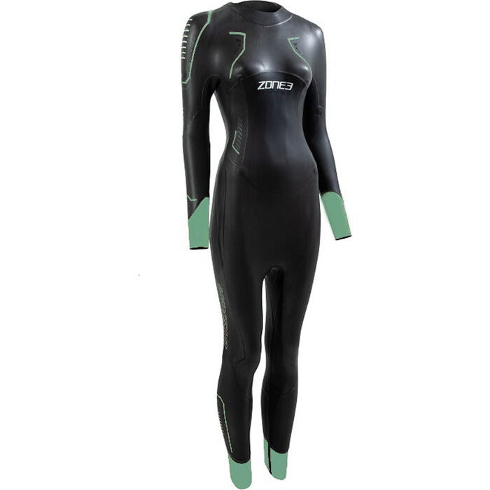 2024 Zone3 Mujer Terraprene Vision Back Zip Swim Neopreno WS24WVIS101 - Black / Eucalyptus Green