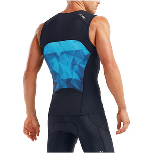 2020 2XU Mens Mens Active Tri Singlet / Vest MT5541A - Midnight / Blue Terrain