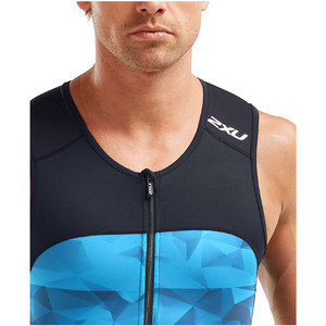 2020 2XU Mens Mens Active Tri Singlet / Vest MT5541A - Midnight / Blue Terrain