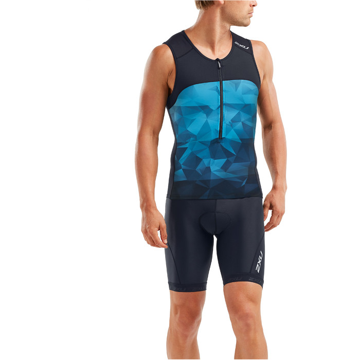 2020 2XU Mens Mens Active Tri Singlet / Vest MT5541A - Midnight / Blue Terrain