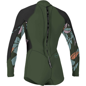 2020 O'Neill Bahia Juventud 2/1mm Back Zip De Manga Larga Shorty Wetsuit 5411 - Oscuro Olive / Baylen / Negro