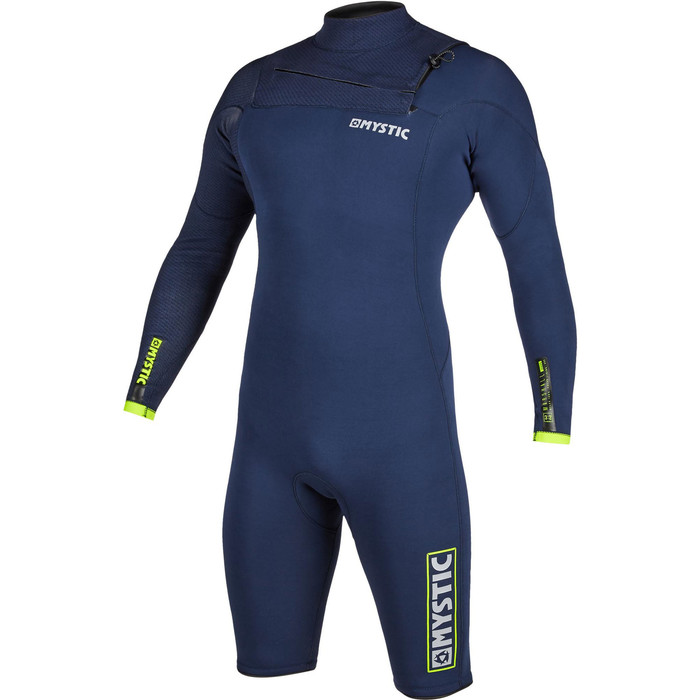 2020 Mystic Marshall De Los Hombres 3/2mm De Manga Larga Chest Zip Shorty Wetsuit 200060 - Navy / Lima