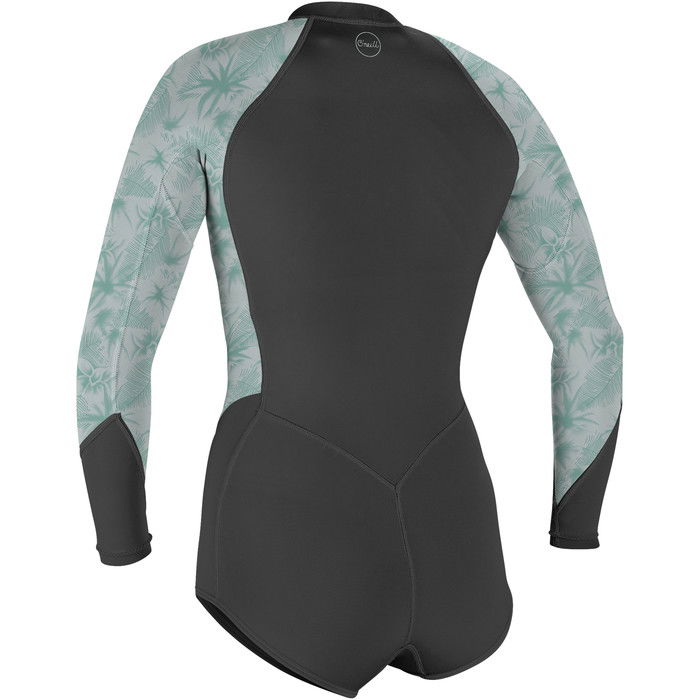 2023 O'Neill Mujer Bahia 2/1mm Manga Larga Front Zip Shorty Neopreno 5363 - Graphite / Mirage Tropical