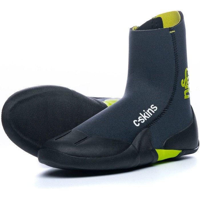 2024 C-Skins Junior Legend 3.5mm Zipped Round Toe Wetsuit Boots C-BOLEJZ - Graphite / Flash Green / Black