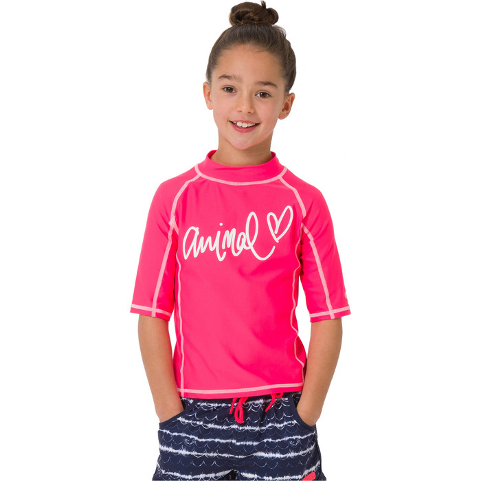 2019 Animal Junior Girls Molli Short Sleeve Rash Vest Psycho Red CL9SQ810