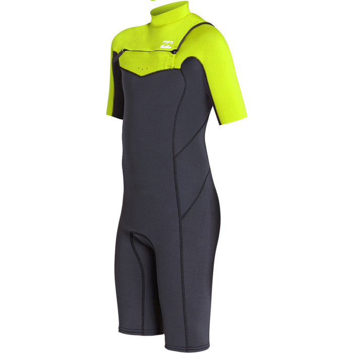 2019 Billabong Junior Boys Furnace Absolute 2mm Chest Zip Shorty Wetsuit Neon Yellow N42B05