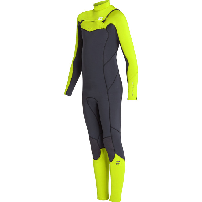 2019 Billabong Junior Boys Furnace Absolute 4/3mm Chest Zip Wetsuit Neon Yellow N44B03