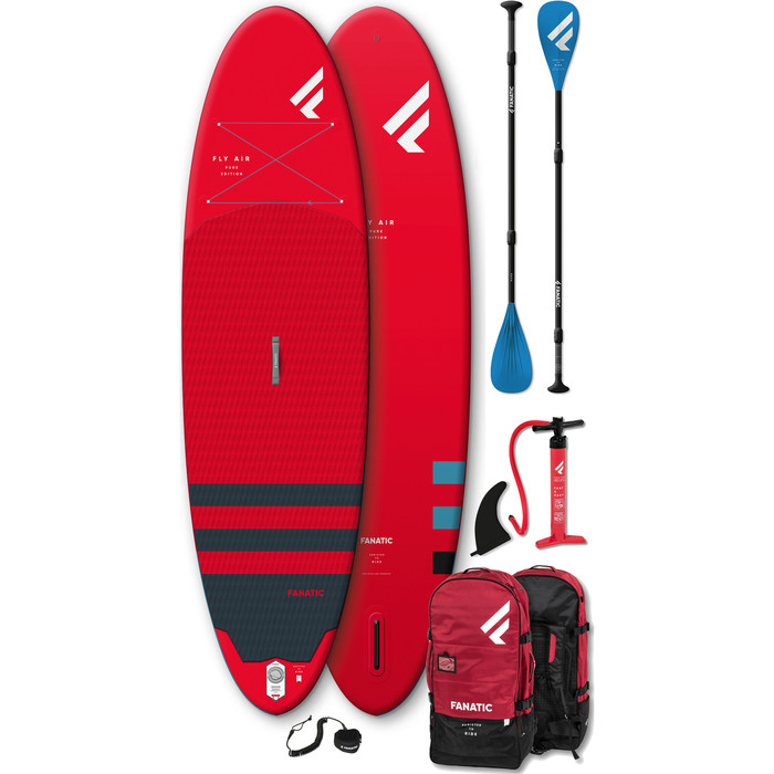 2021 Fanatic Fly Air 9'8 "pure Inflable Paquete Sup Rojo - Tabla, Bolsa, Bomba Y Remo