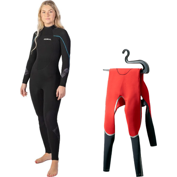 2024 Gul Womens Response 5/3mm GBS Back Zip Wetsuit & Wetsuit Slide Hanger Bundle RE12B - Black