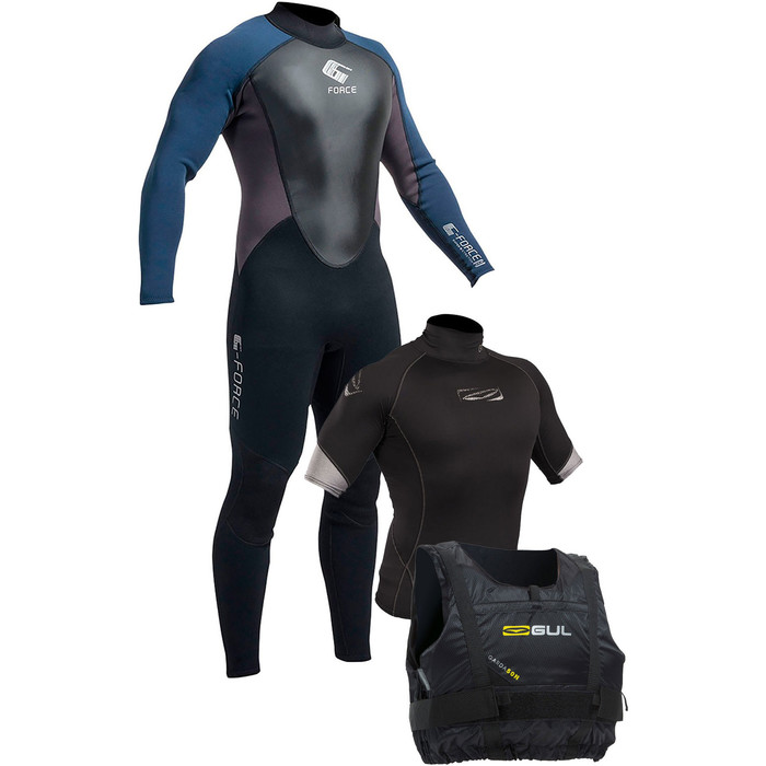 Traje De Neopreno Gul G-force 3mm Hombre + Chaleco Xola Rash Y Ayuda De Flotabilidad Garda - Kit De Starter Navegacin