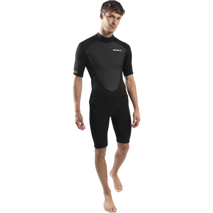 2024 Gul Mens Response 3/2mm Back Zip Shorty Wetsuit RE3319-C1 - Black