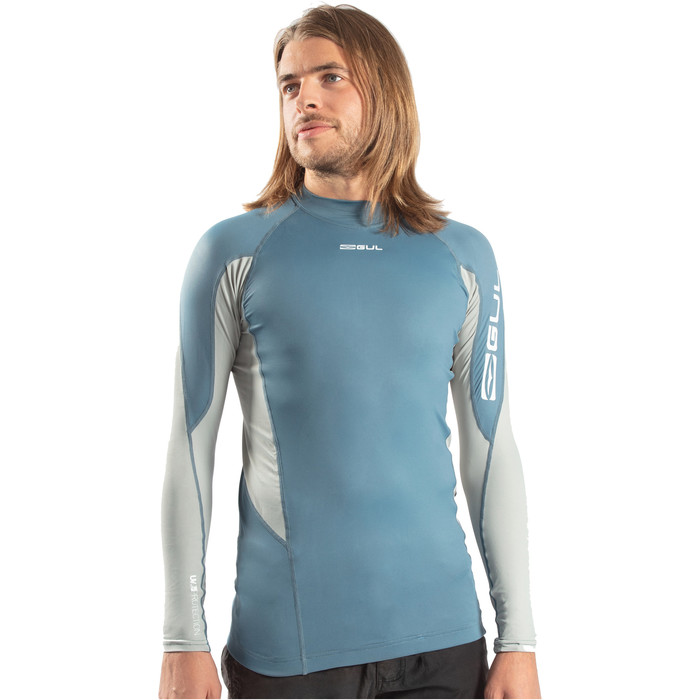 2024 Gul Mens Xola Long Sleeve Rash Vest RG0339-B9 - Blue / Grey