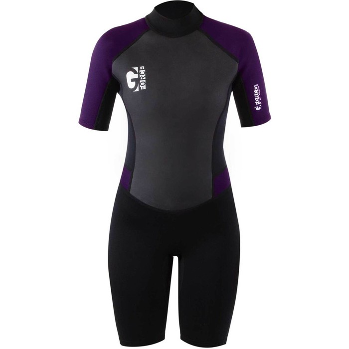 2024 Gul Womens G-Force 3mm Back Zip Shorty Wetsuit GF3306-B7 - Black / Mulberry