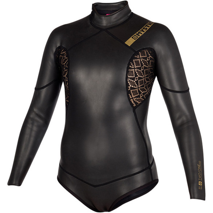 2019 Mystic Diva Black Series 3/2mm Back Zip Long Arm Super Shorty Wetsuit Black 180066