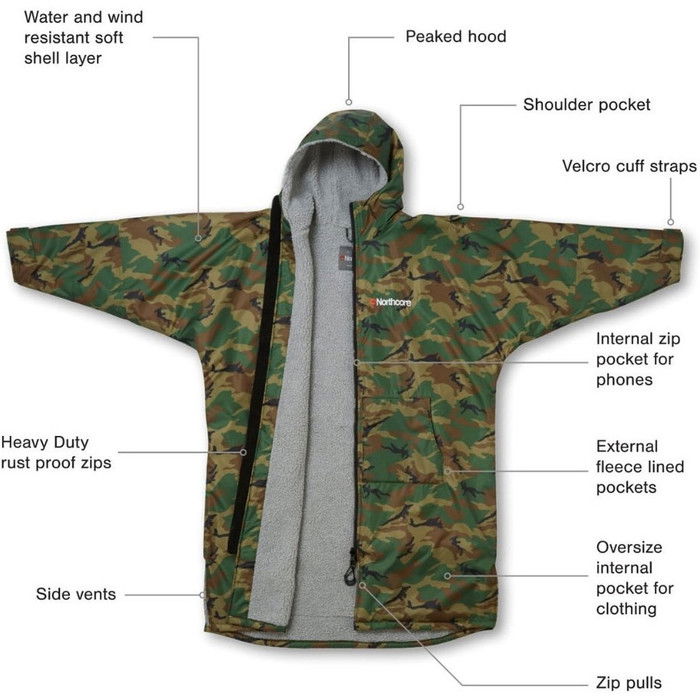 2024 Northcore Beach Basha Sport Long Sleeve Changing Robe / Poncho NOCO24N - Camo