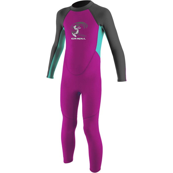 2024 O'Neill Toddler Girls Reactor 2mm Back Zip Wetsuit 4868G - Berry / Aqua