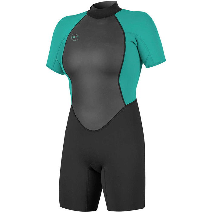 2024 O'Neill Womens Reactor II 2mm Back Zip Shorty Wetsuit 5043 - Black / Aqua